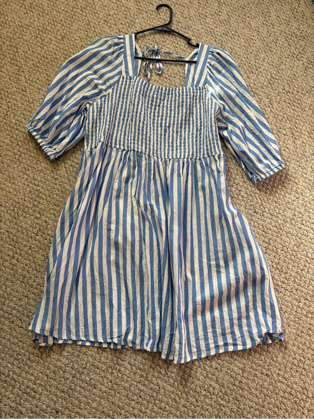 AVA & VIV Blue and White Striped Dress - Smocked Bodice